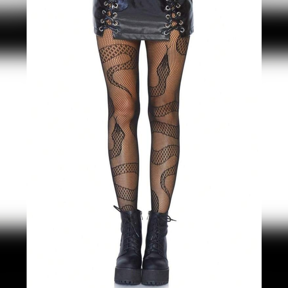 HOST PICK! 🥳🎉Black snake 🐍 fishnet tights one size fits most - Picture 3 of 6